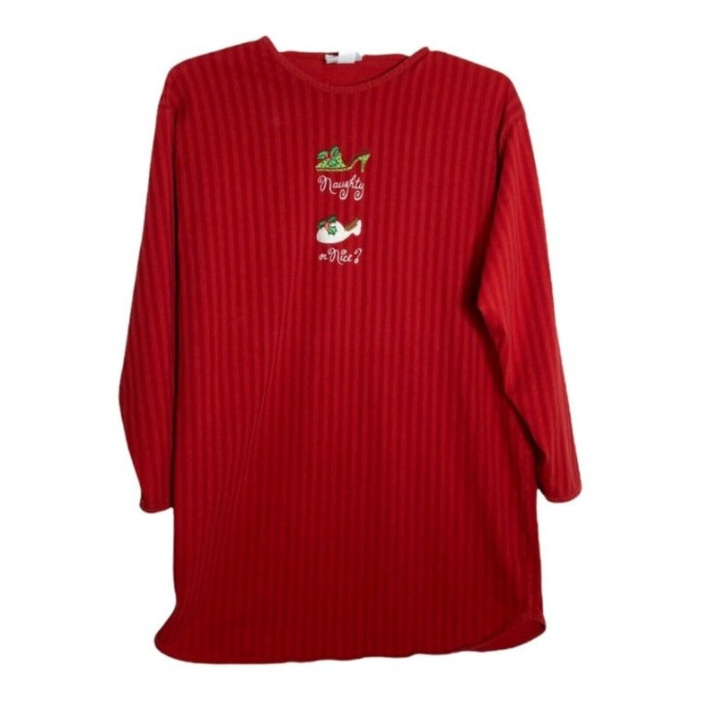 The Museum Company Womens S L Red Striped Nightgown Christmas Naughty Or Nice